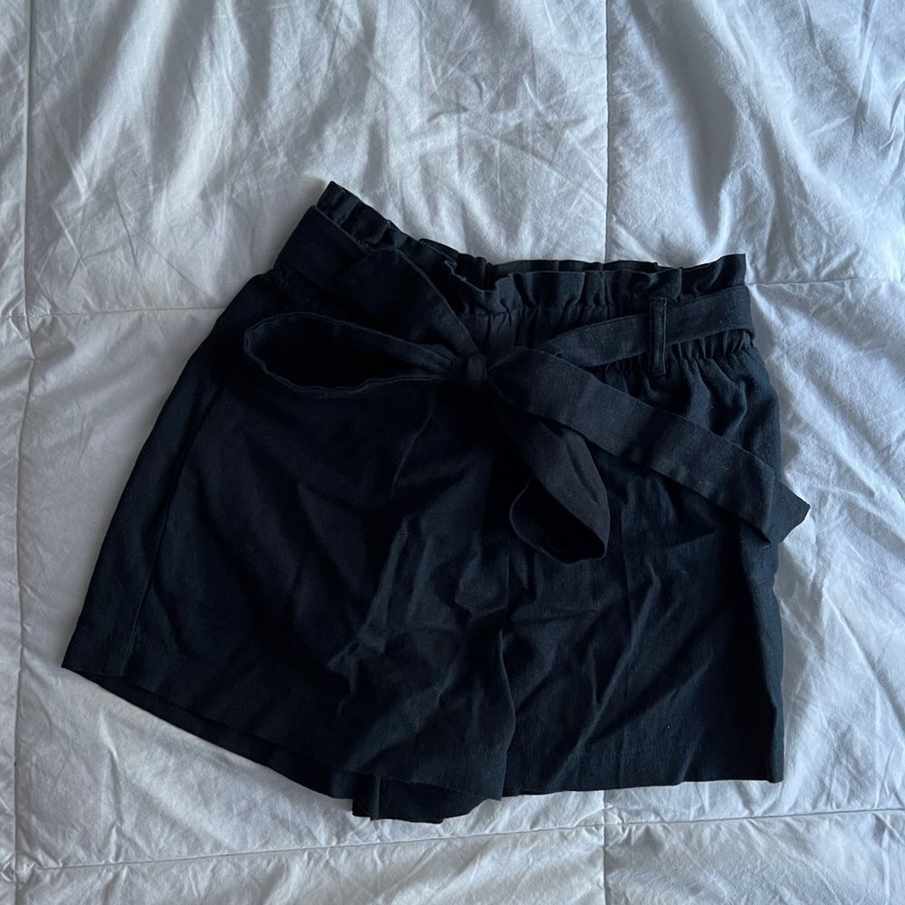 Charlotte Russe Navy Blue Self Tie-Front Two Pocket Lettuce Trim Top Shorts S